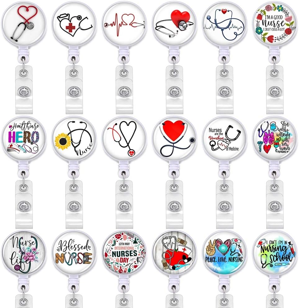 Coeufuedy 18pcs Nurse Retractable Badge Reel,Badge Holder with Alligator Clip,Nurse Badge Clip for ID Card Holders (YYDHK)