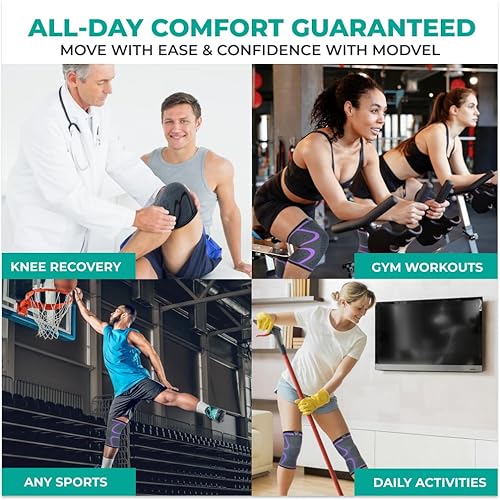 Miniatura 6 de Modvel Rodillera de compresión para mujeres y hombres, paquete de 2 rodilleras para correr, rodillera de compresión, rodilleras deportivas para