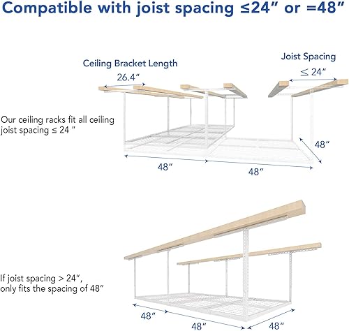 Miniatura 6 de Fleximounts - Estante de almacenamiento de garaje ajustable de 4 x 8 pulgadas, para techo, para garaje, resistente, 96 pulgadas de largo x 48