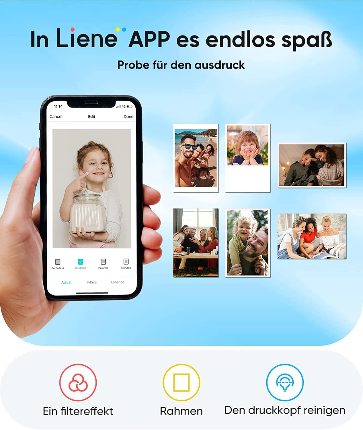 Liene Mini przenośna drukarka fotograficzna 5 x 7 cali z 5 samoprzylepnymi papierami cynkowymi, Bluetooth 5.0, kompatybilna z iOS/Android, mała drukarka fotograficzna do iPhone'a, biała