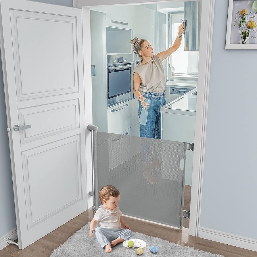 UZIMOO Retractable Stair Gate, Safety Gate Baby and Pet