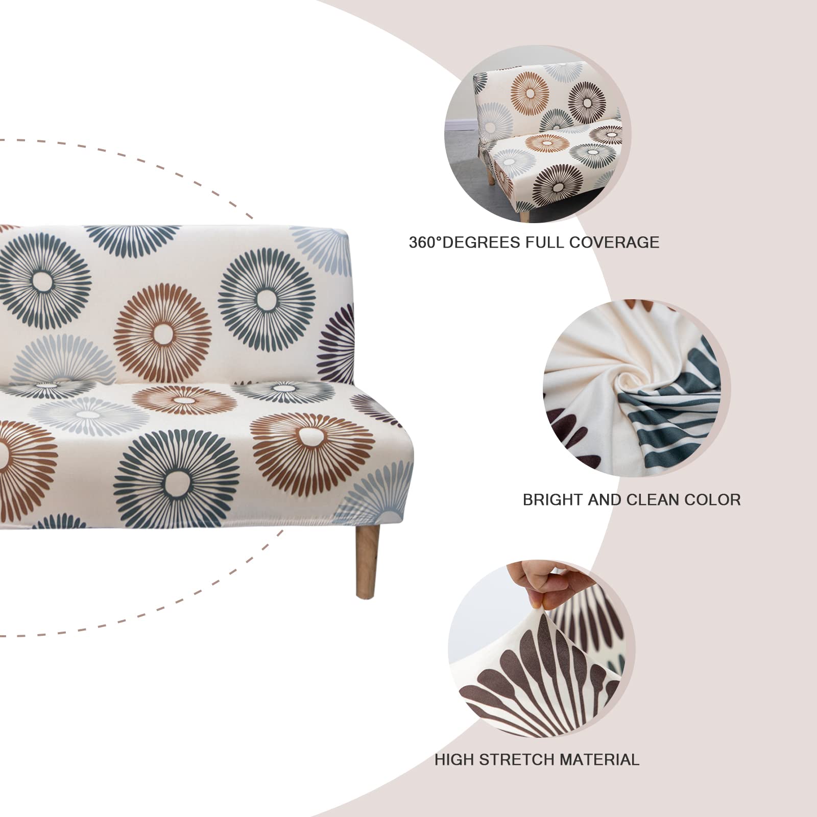 Lydevo Copridivano 3 Posti Senza Braccioli Elasticizzato Universale, Copridivano Letto Pieghevole Clic Clac Lavabile Rimovibile Estraibile, Fodera per Divano Futon per Soggiorno Casa,Fiore di Sole