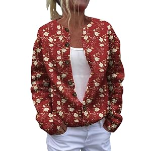 2026 Fall Sweater for Women Floral Cardigan Sweater Open Front Long Sleeve Button Down Knit Sweater Vintage Outerwear