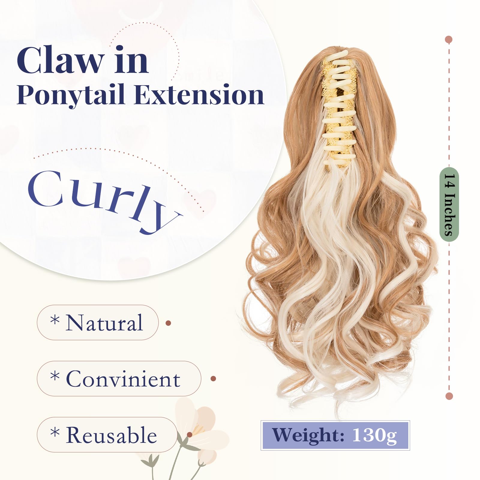 TESS Claw On Ponytail Extension Matte Material 14 Inch/37cm Curly Wavy Clip In Pony tail Synthetic Hairpiece - Image 2