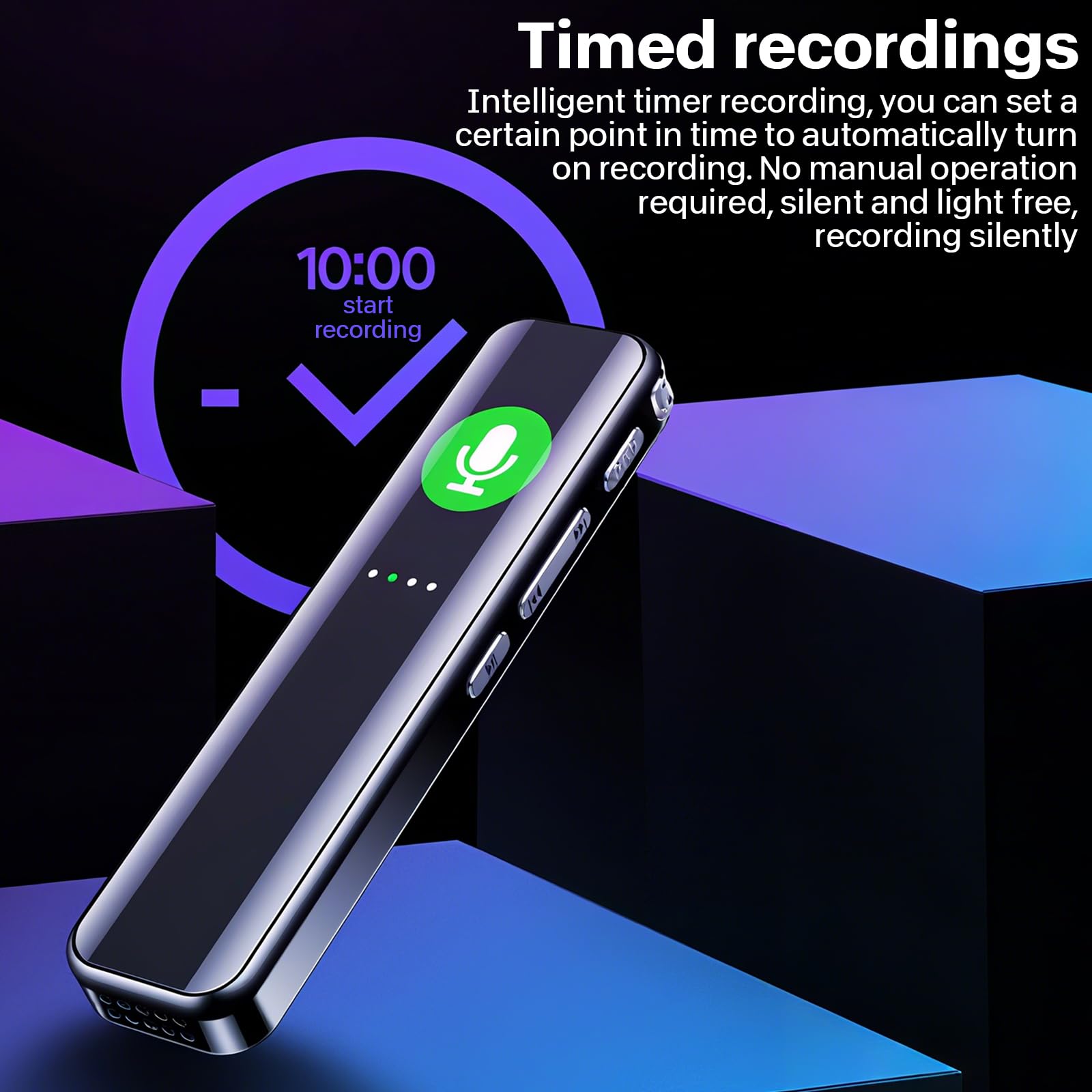 64GB Voice Activated Digital Recorder, 3072Kbps HD Dictaphone with Dual-MIC Noise Reduction, IPS Screen, 100m Range - Image 2