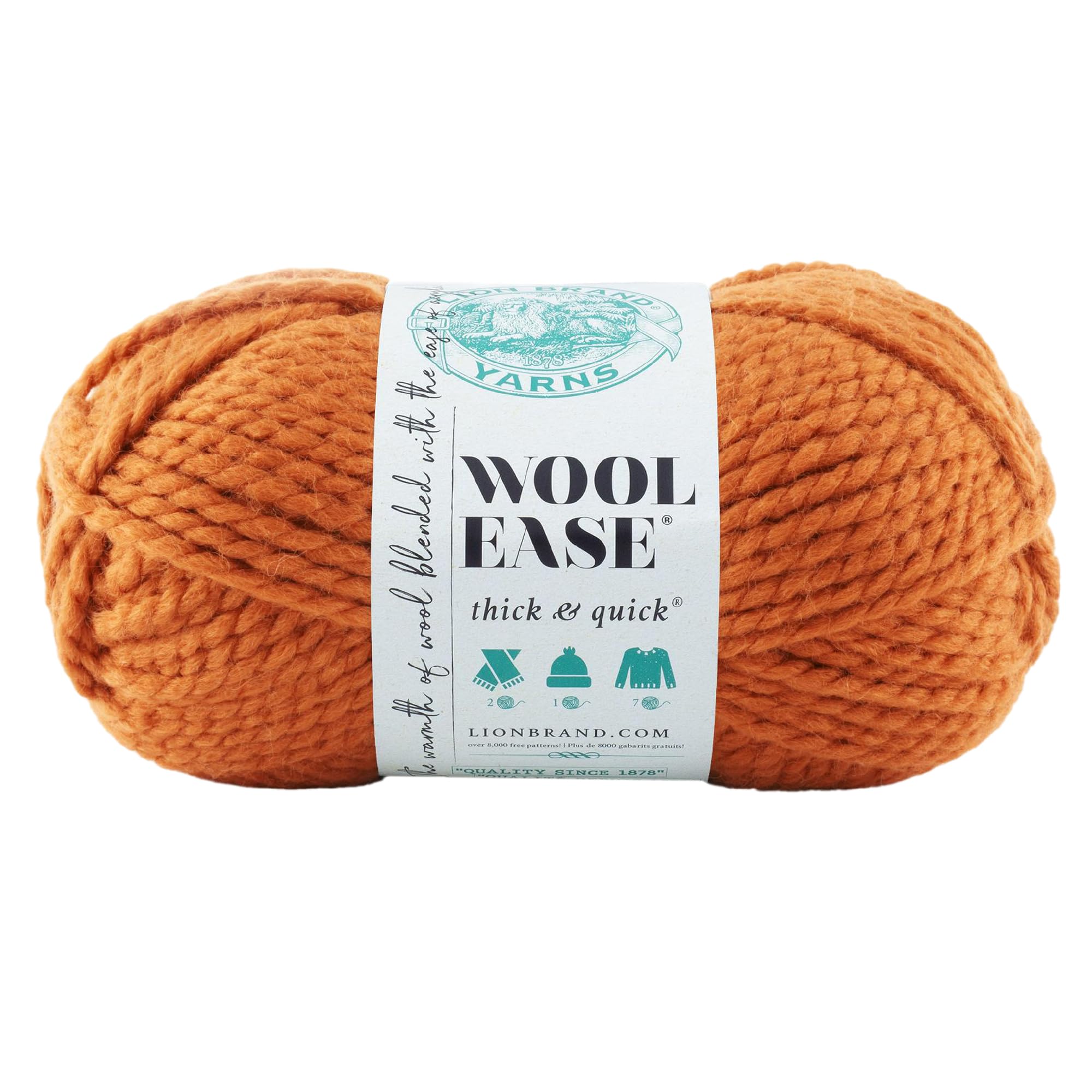 Lion Brand Yarn Wool-Ease Thick & Quick Yarn, Soft and Bulky Yarn for Knitting, Crocheting, and Crafting, 1 Skein, Pumpkin