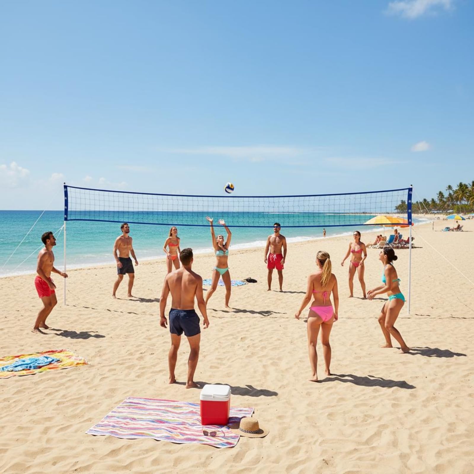 Portable Volleyball Net Filet Réglable Kit Complet avec Perches Ballon Pompe Cordages Piquets et Plaques Stable Matériaux PVC PP Adapté au Plein Air