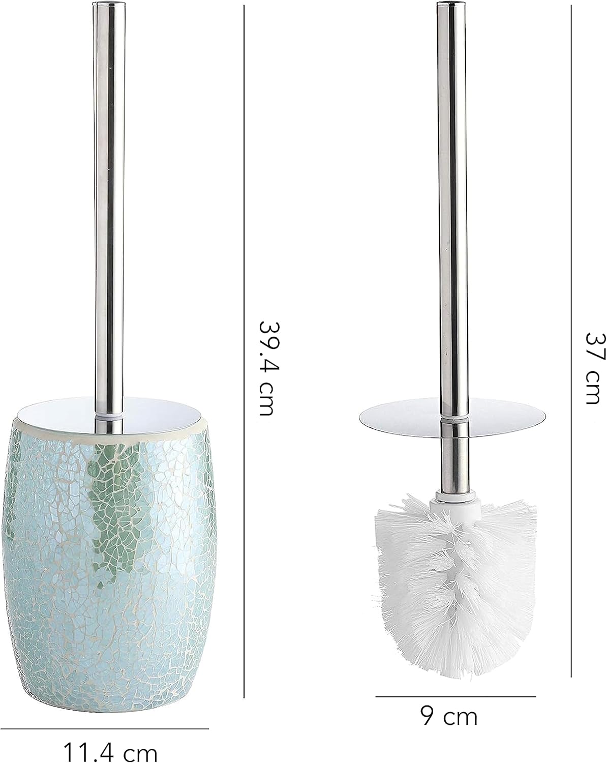 WHOLE HOUSEWARES Modern Toilet Brush Set, Turquoise (1 Glass Mosaic Bathroom Accessory)