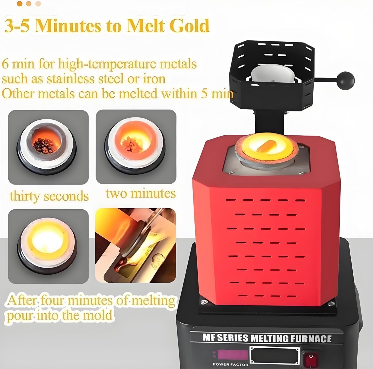 Electric Gold Melting Furnace 220v, 1600℃ /2912℉ Digital Metal Smelting Machine, Mini Medium Frequency Melting Furnace With 3KG Graphite Crucible Smelter Furnace Casting Furnace (Black 3KG)