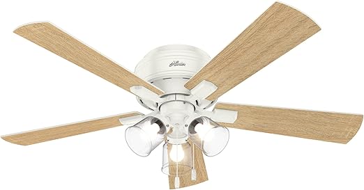 Hunter Fan Company, 54207, 52 inch Crestfield Fresh White Low Profile Ceiling Fan with LED Light Kit and Pull Chain