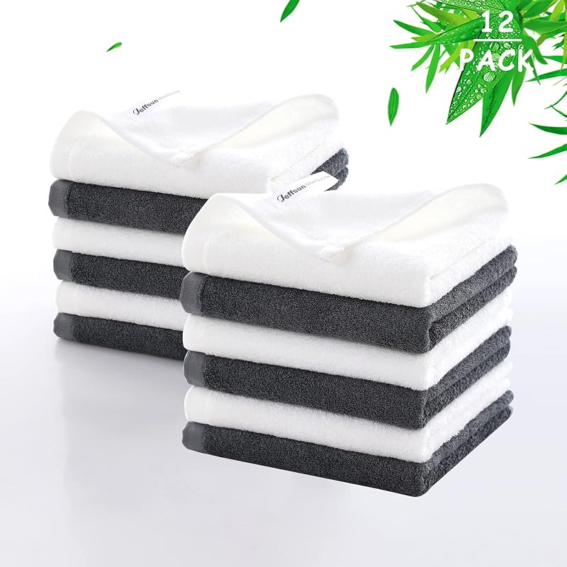 Panos de rosto JEFFSUN, 13 x 13 polegadas, branco e cinza, pacote com 12