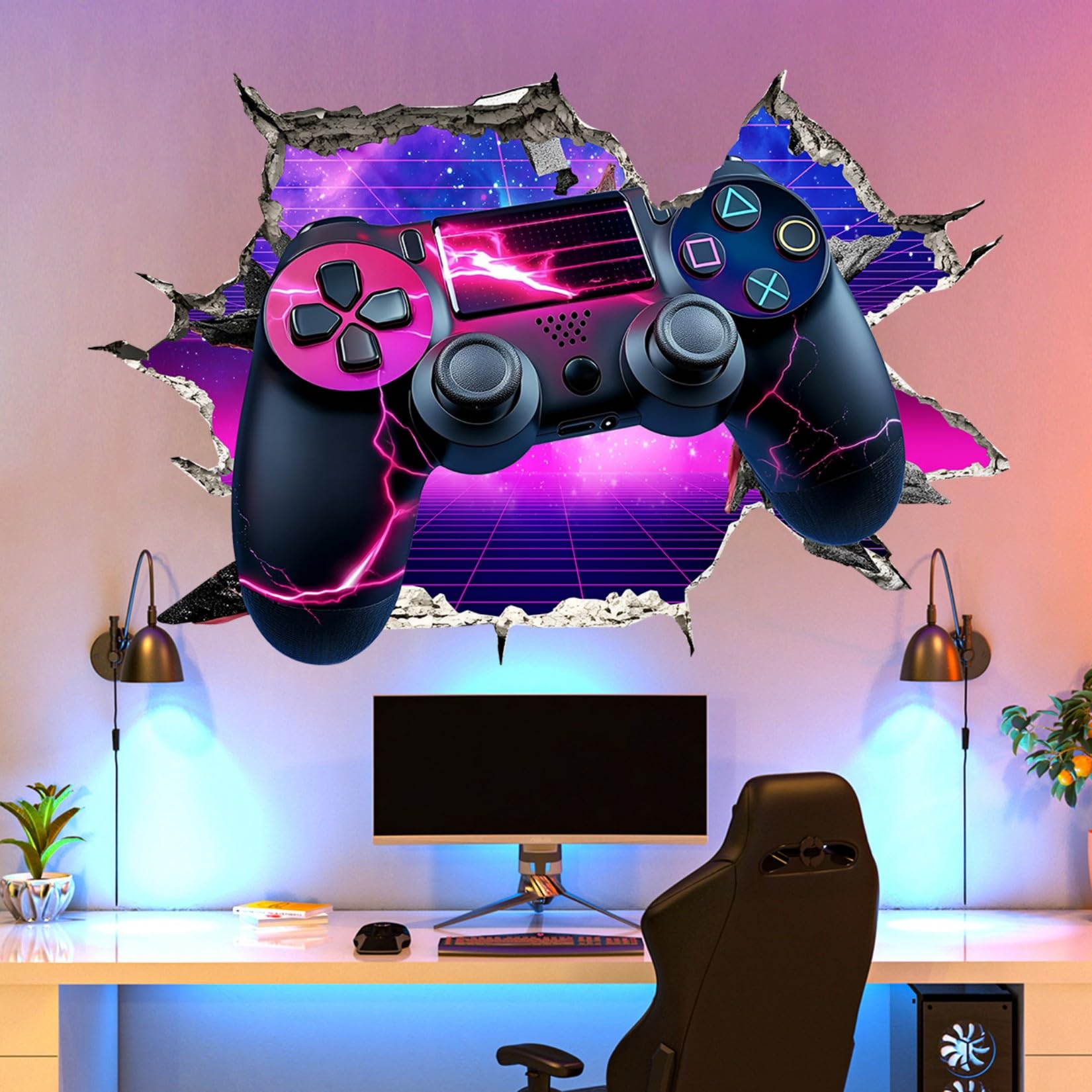 3D Game Wall Decals,Gamer Controller Wall Stickers for Boys Room,Gaming Joystick Sticker for Teenagers Kids Bedroom Playroom Nursery Wall Decor-Style A
