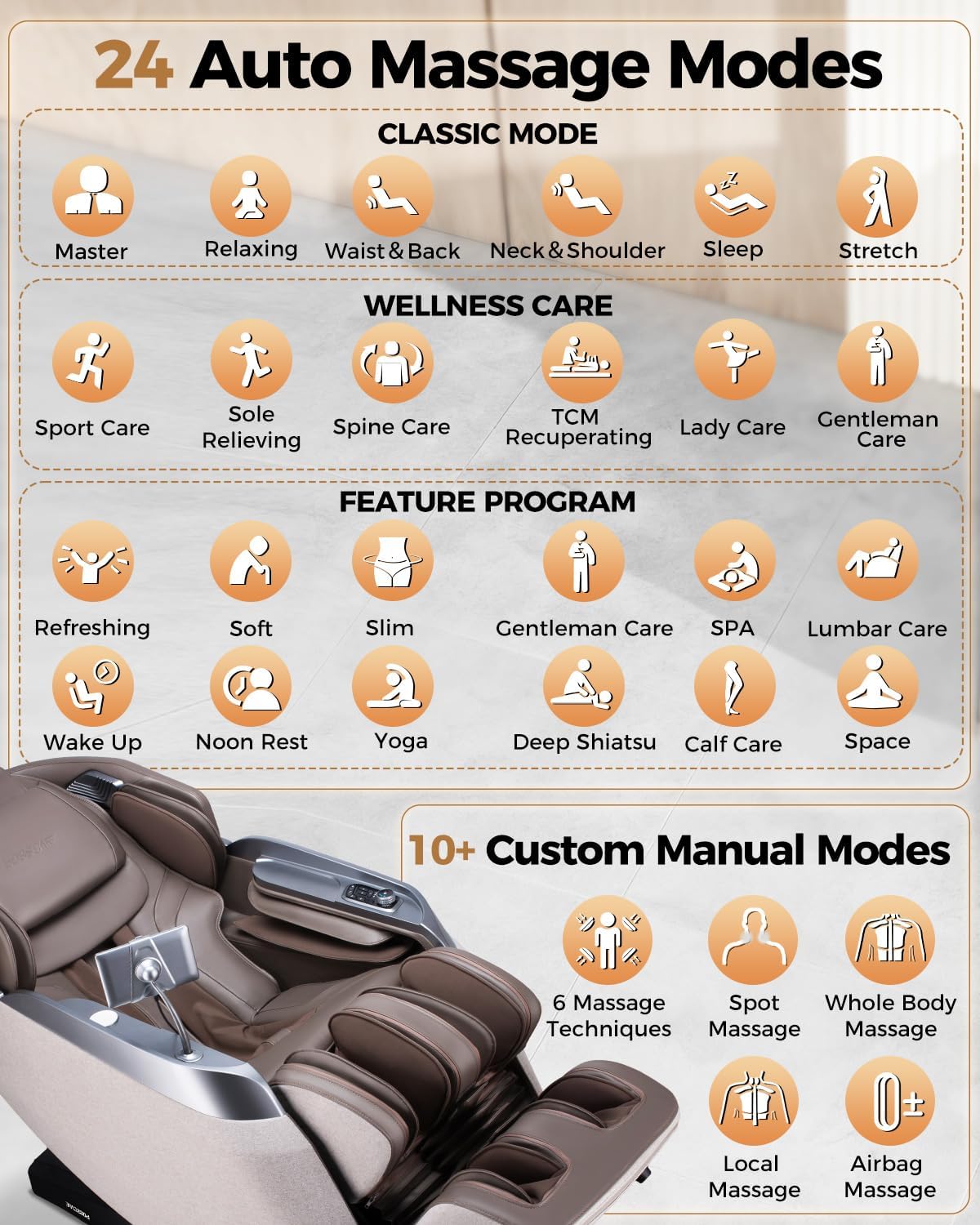 2026 4D Massage Chair Full Body, 24 Modes Zero Gravity SL-Track Shiatsu Recliner- AI APP Control Airbag Massage with Body Scan, Deep Yoga Stretch, Foot Rollers, Built-in Heat System(Brown)