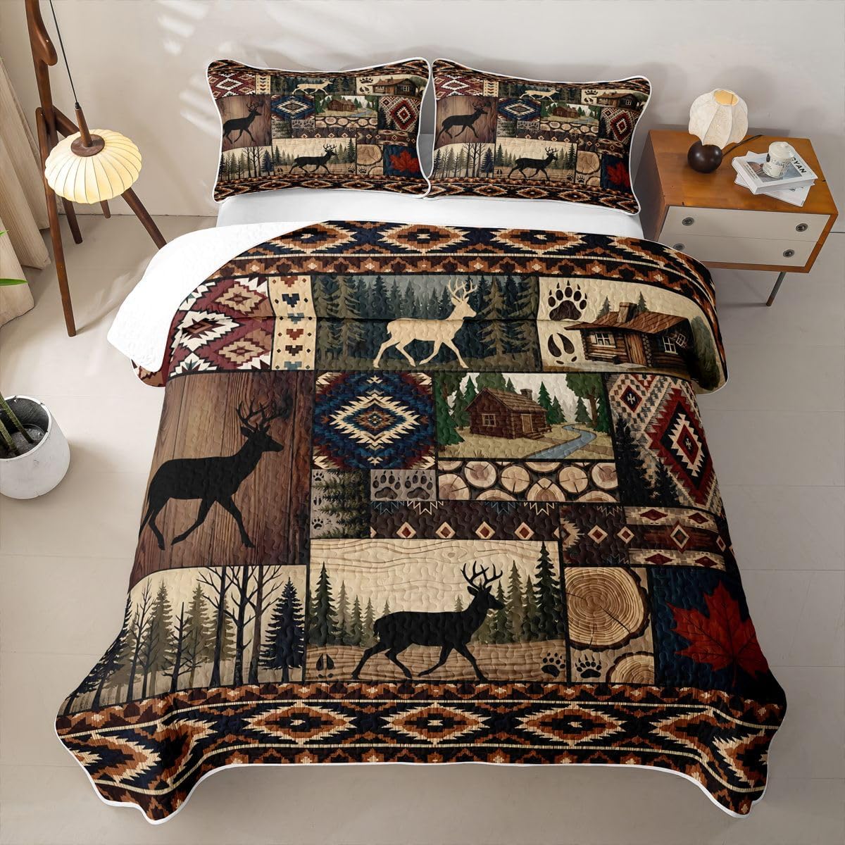 Feelyou Deer Quilt Sets Queen Kids Rustic Deer Hunting Quilt Sets Cabin