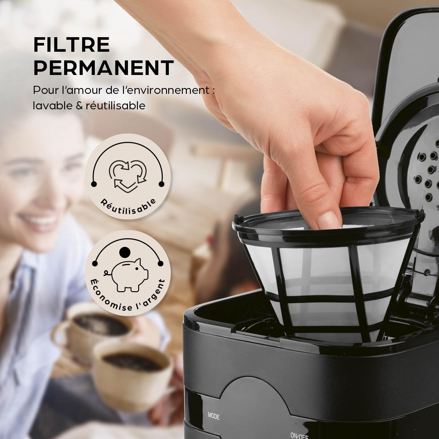 Barista Cafetière filtre avec thermos | Minuteur 24h & filtre permanent | Pour 8 tasses de café | Cafetière pour poudre [Noir]