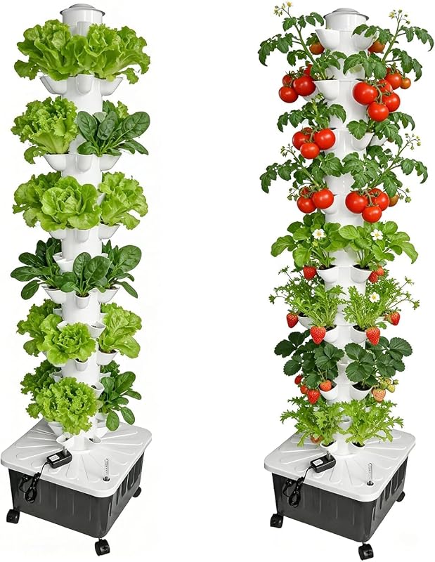 Torre Hidropónica, Kit de Sistema de Cultivo Hidropónico de 14 Capas con 70 Ranuras, Sistema de Jardín Vertical con Tanque de Agua de 20L y Bomba para Interiores y Exteriores, Hogar, Balcón y Patio