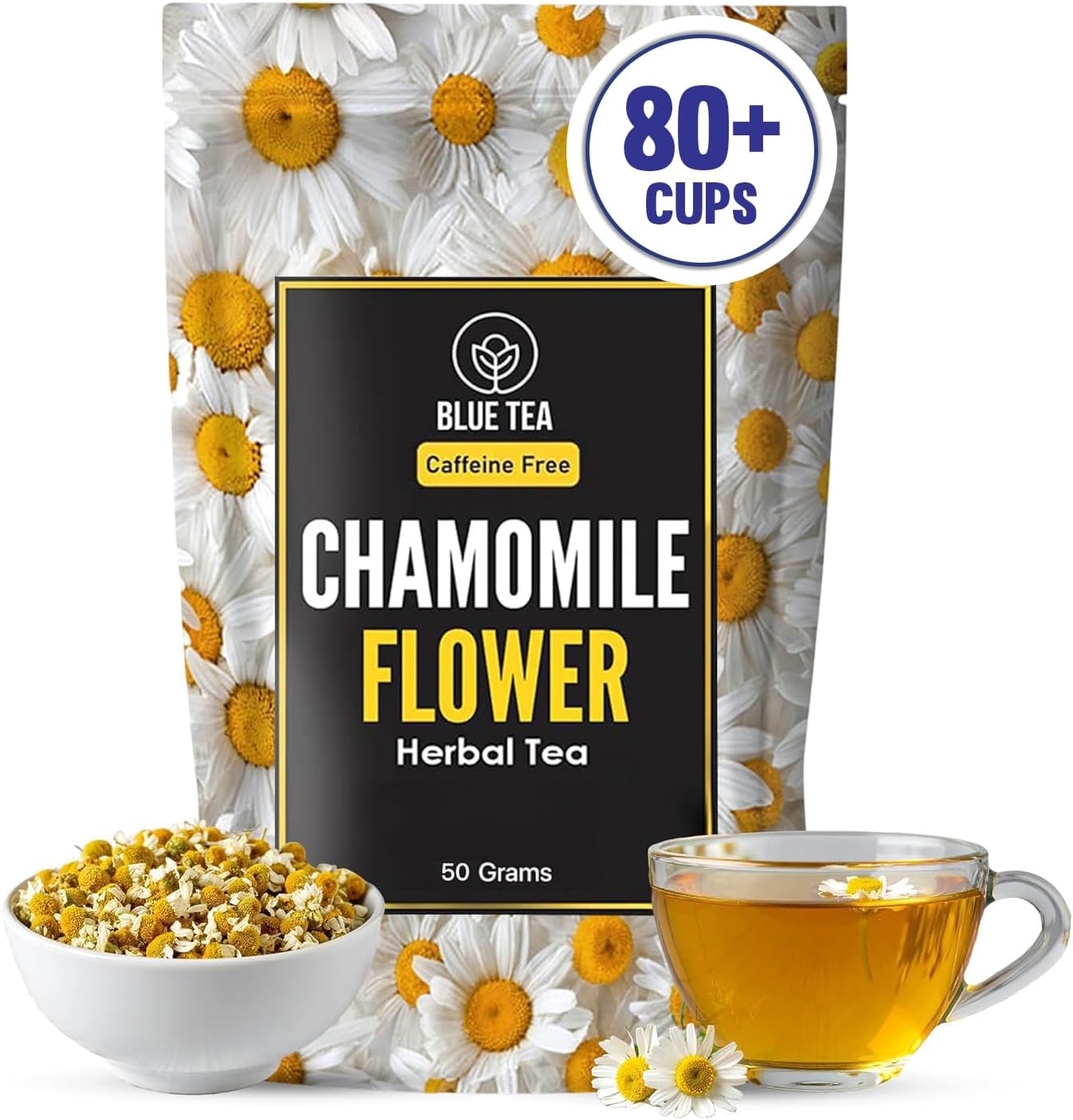 BLUE TEA - Chamomile Tea For Sleep - 50 gm (80+ Cups) | SLEEP & RELAXATION | Herbal Tea - Caffeine Free - Flower Based - Non-Bitter | Zipper Pack