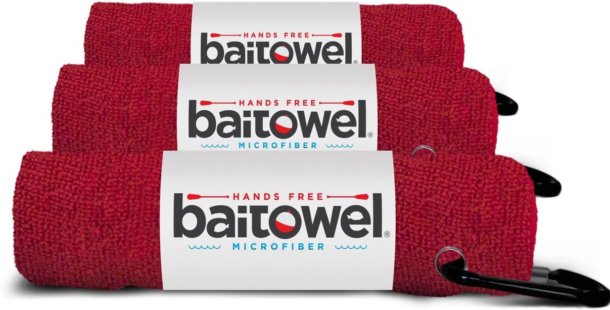 Bait Towel 3 Pack fishing towels with clip, plush microfiber nap fabric, 16x16, The original Bait Towel value 3 pack
