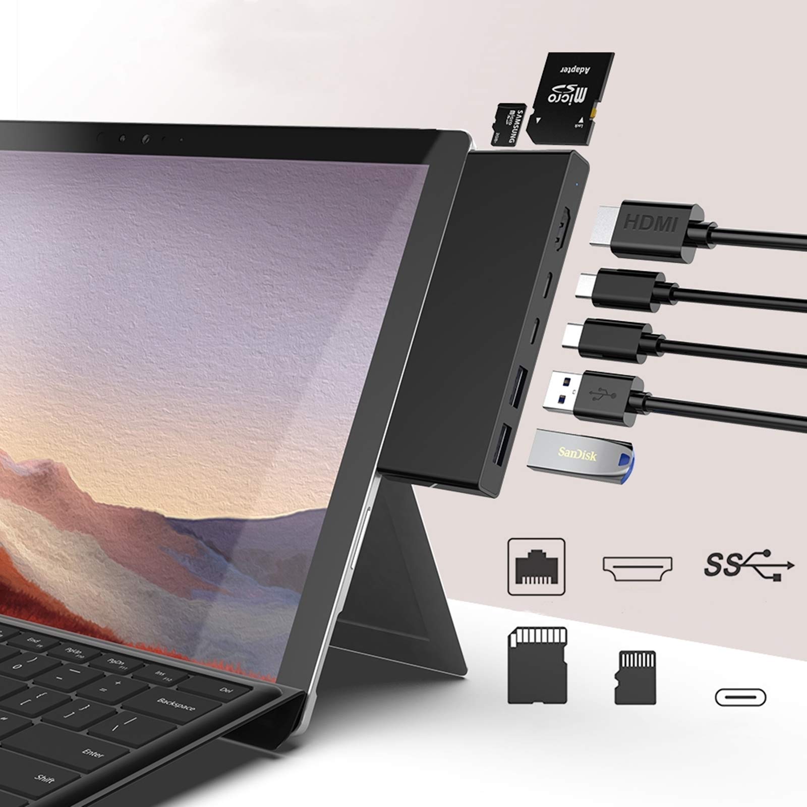 Buy Surface Pro 7 Dock hub, Rocketek 7 in 1 Surface Pro Adapter with 4K