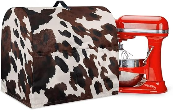 GLENLCWE Brown Cowhide Stand Mixer Cover for Kitchen Aid Mixer Kitchen Mixer Storage Bag with Portable Top Handle and Pocket Small Appliance Dust Cover Easy to Clean