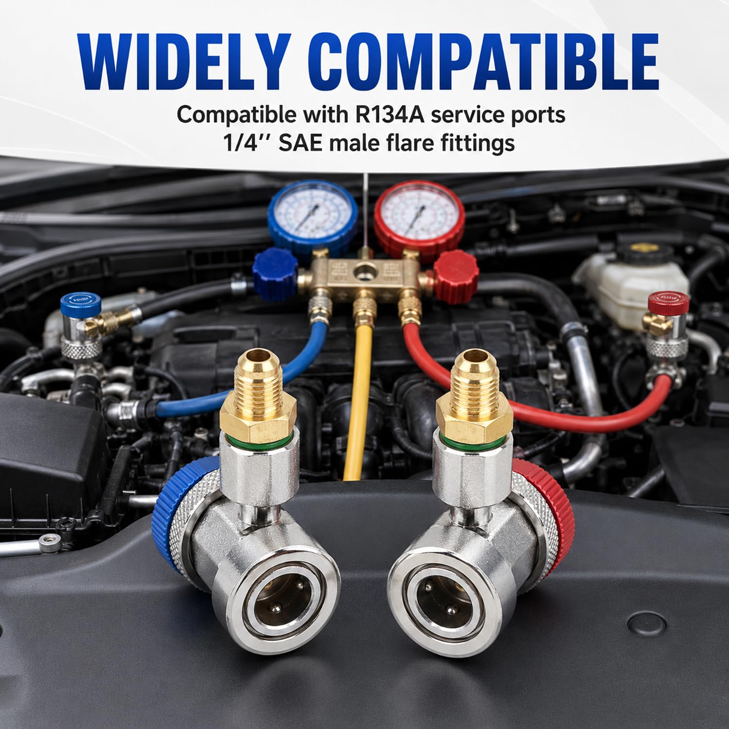 Connecteur Raccord Rapide R134A, Couple Adaptateur R-134A 1/4 Pouce Sae Hvac Raccords De Voiture A/C Raccord Rapide Bas/Haut, Kit Connecteur Flexible Collecteur Freon Hvac