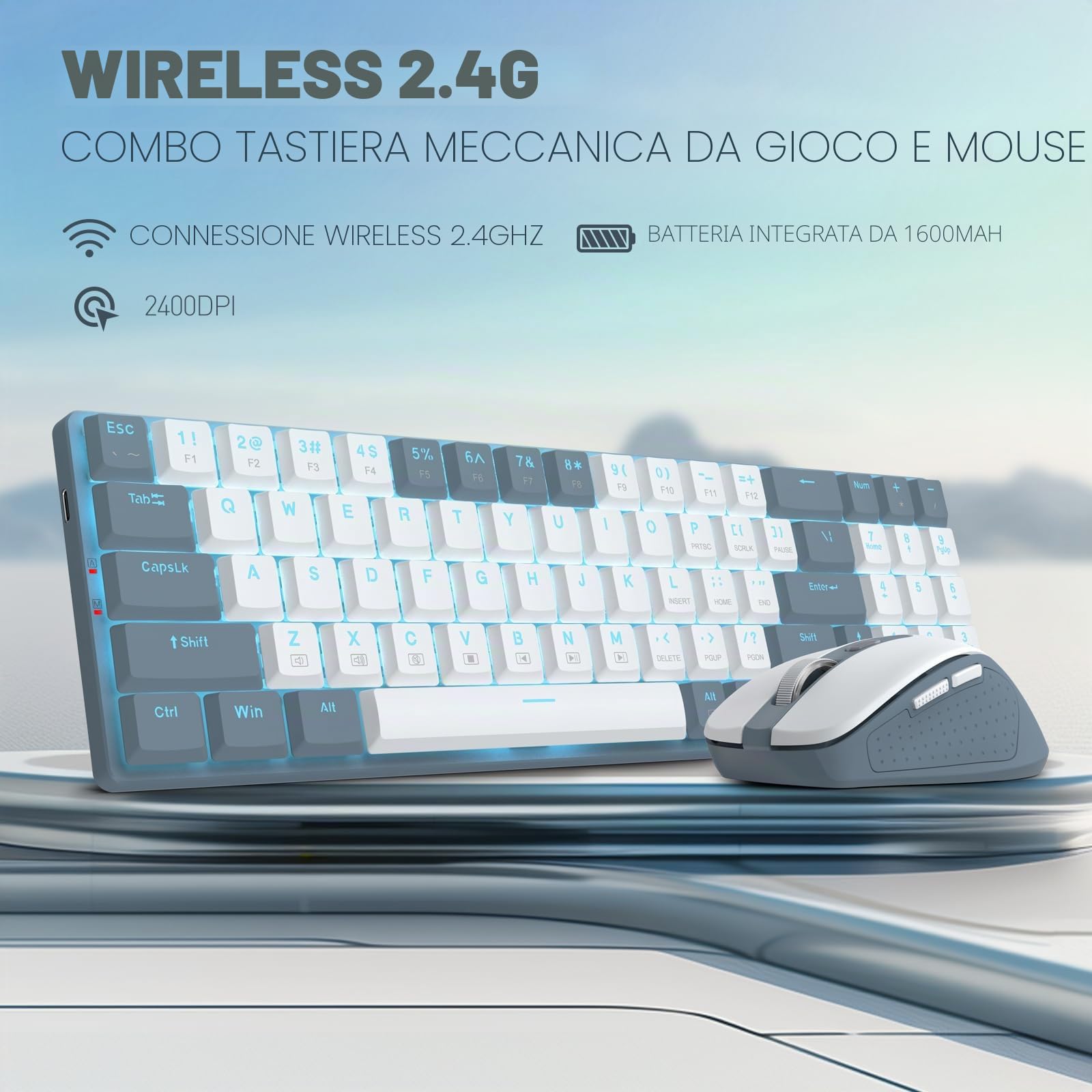 Redragon BS8773 Combo Tastiera Mouse Wireless 78 Tasti 2.4G Meccanica | tastiera mouse wireless 78 tasti meccanica low profile interruttori rossi retroilluminazione blu 2400DPI