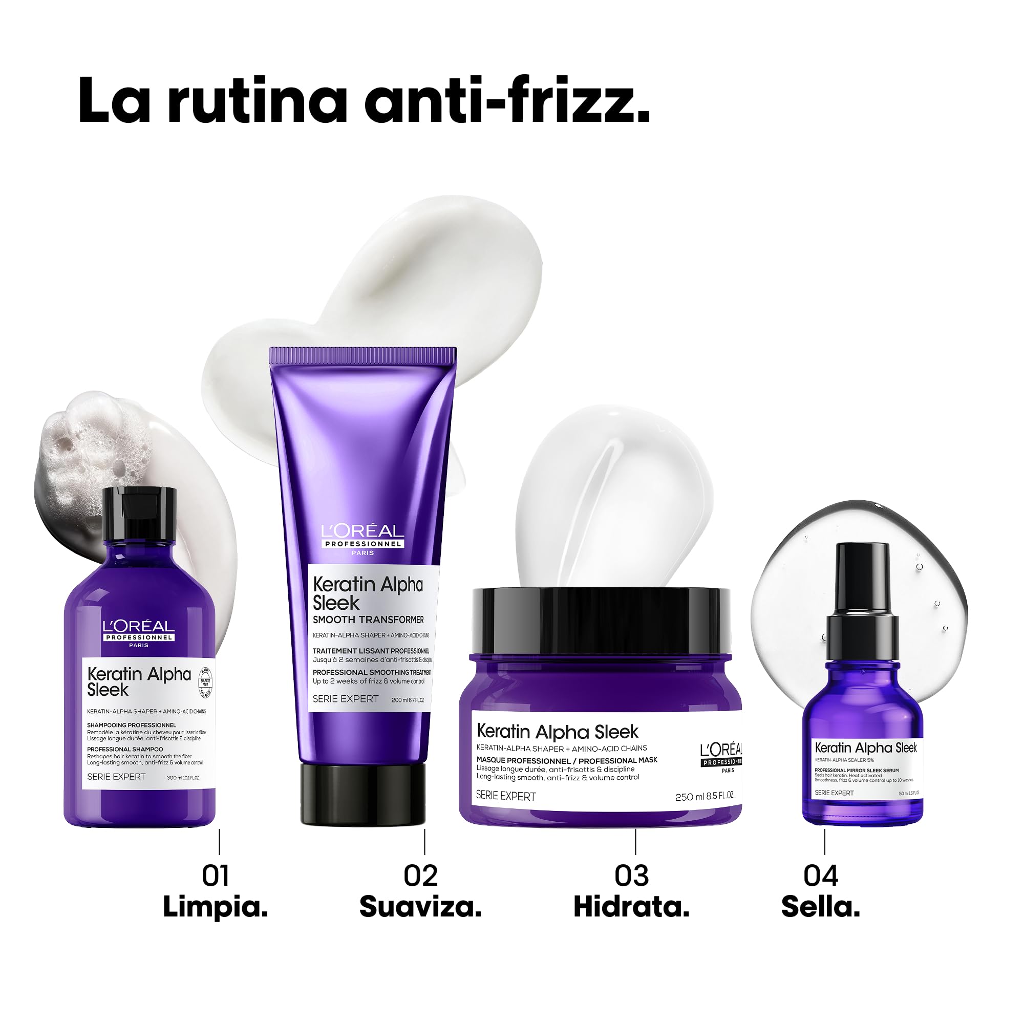 L’Oréal Professionnel, Mascarilla Keratin Alpha Sleek, Anti-Frizz, Control del Encresapamiento y Volumen. Hidrata y Nutre el Cabello, Apto para Todo Tipo de Cabello, 250 ml