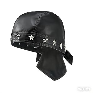 JAZTAKU Punk Doo Do Rag Womens Cycling Caps Skull Hat Leather Head Wrap Biker Skull Motorcycle Cap Bandana