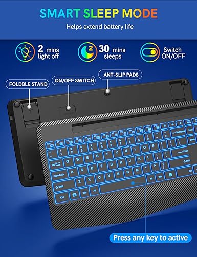 Miniatura 8 de Teclado inalámbrico con retroiluminación de 7 colores, reposamuñecas, soporte para teléfono, teclado ergonómico recargable con teclas silenciosas,