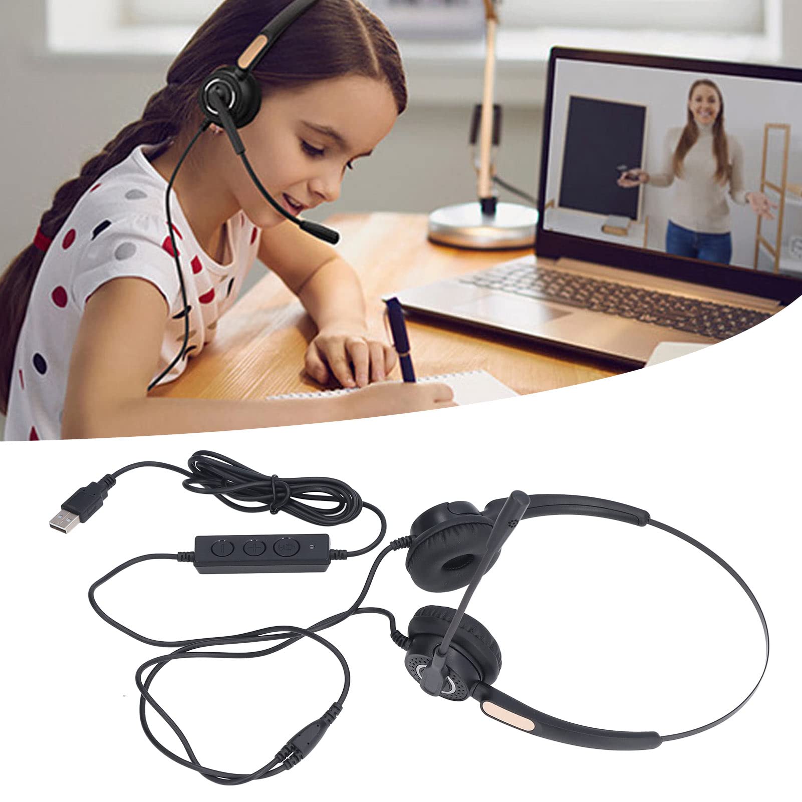 YedaHcy Wired Telephone Headset with Noise Reduction, Ergonomic Design, Adjustable Volume Control, USB Computer Headset for Online Classes and Business Use