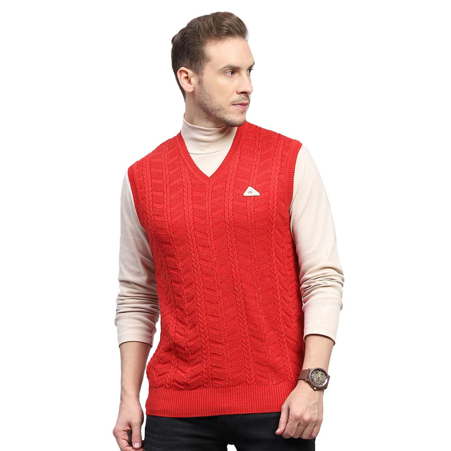 monte carlo Mens Self DesignV Neck Sleeveless Sweater (1239157SL)-picture-39