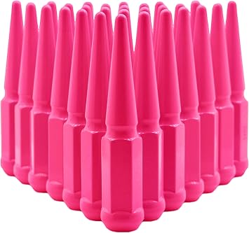Venum wheel accessories 32 Pc Powder Coated Hot Pink Spike Lug Nuts | M14x1.5 | 4.5 inch Tall | 1 Piece Construction | for 2012-2020 RAM 2500 3500 Dually Heavy Duty 8x6.5 8 Lug