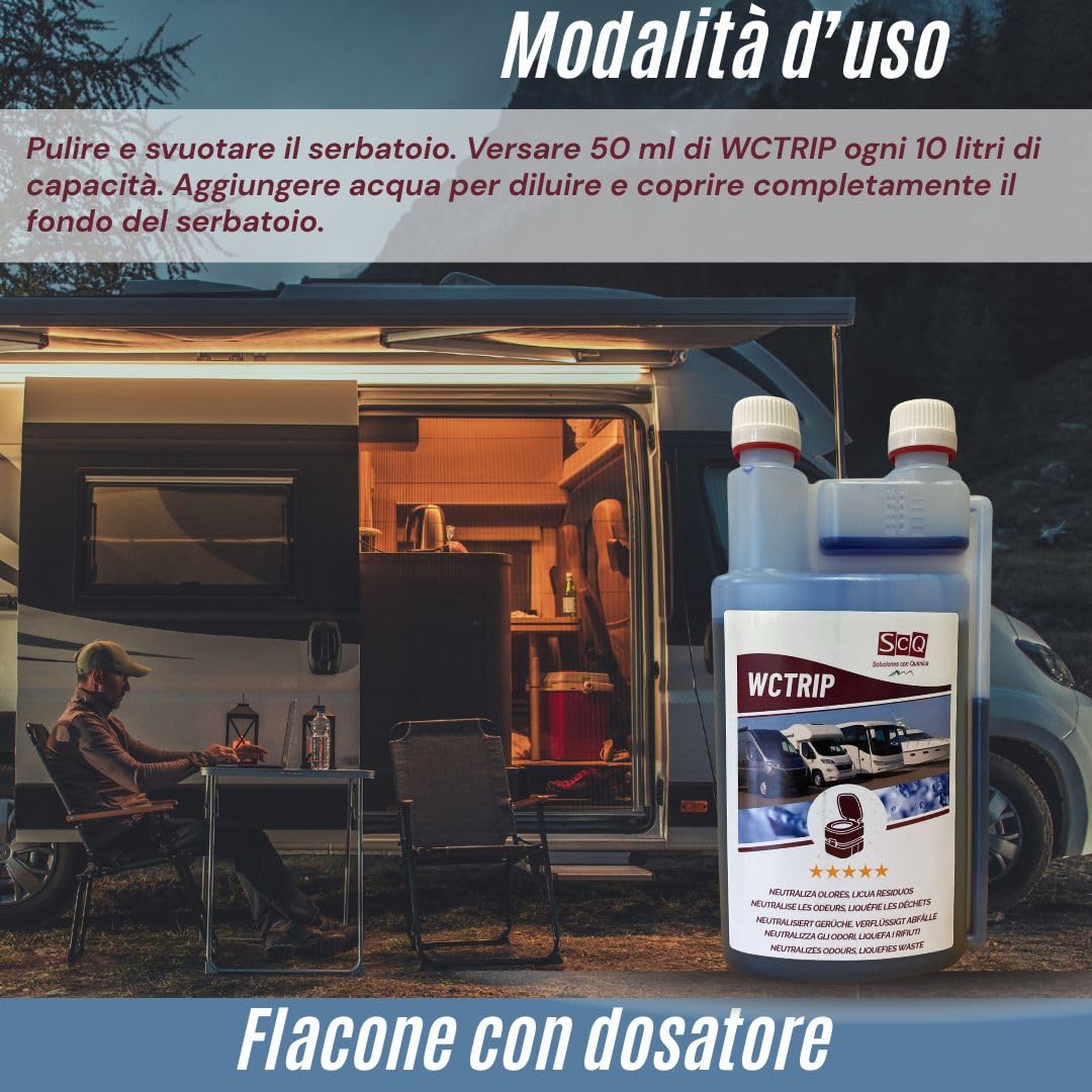 Liquido WC chimico biologico | Additivo per toilette portatili e serbatoi acque nere | Eliminatore odori WC per camper, roulotte, barche e cabine mobili | 100% ecologico
