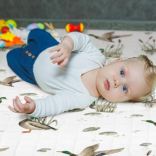 Miniatura 5 de Funtery Alfombra de juego para bebé, de 43 x 43 pulgadas, portátil, lavable, plegable, antideslizante, para el suelo del bebé, corralito grande para