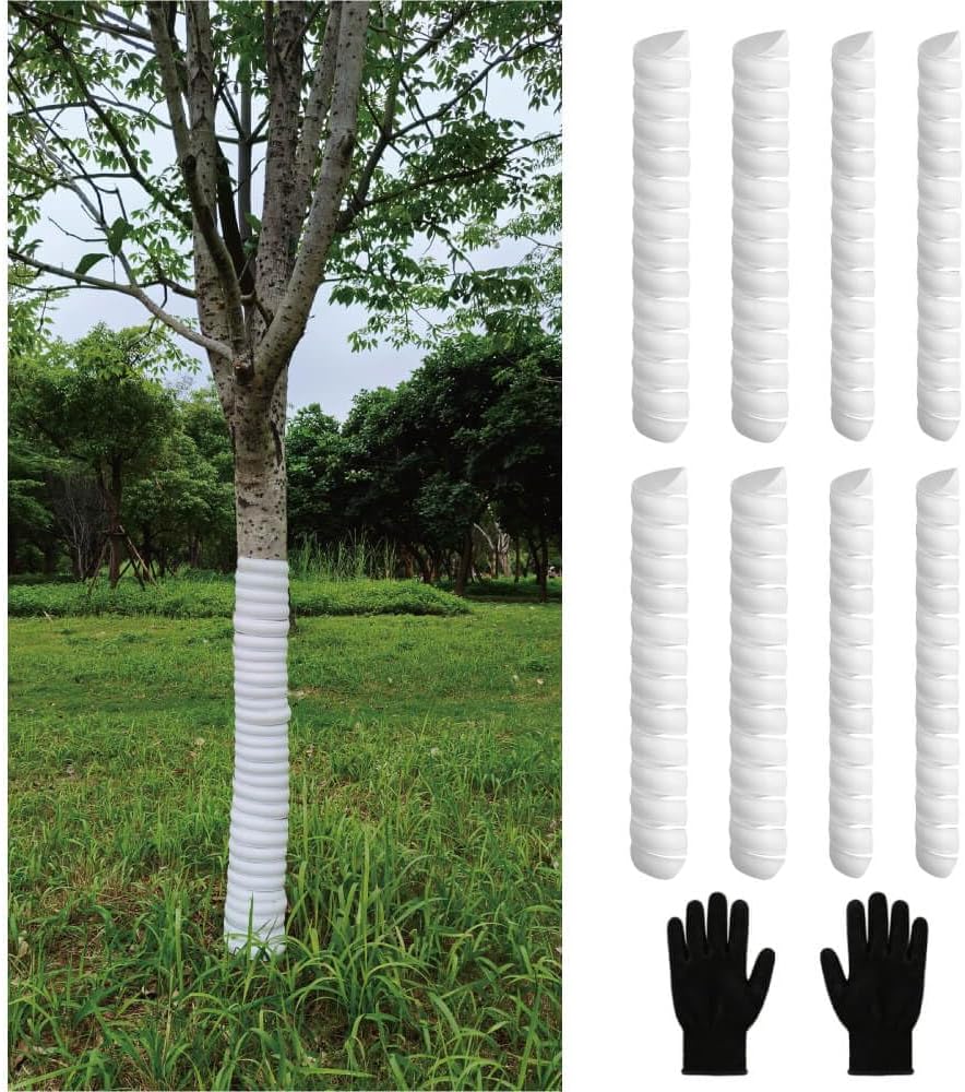 8 Pcs Tree Trunk Protector - Two Sizes Spiral Tree Guard with Free Cut-Resistant Gloves, Plastic Tree Bark Protector for Saplings/Fruit Trees, Anti-Deer/Squirrel/Animal Tree Protection for Garden Yard