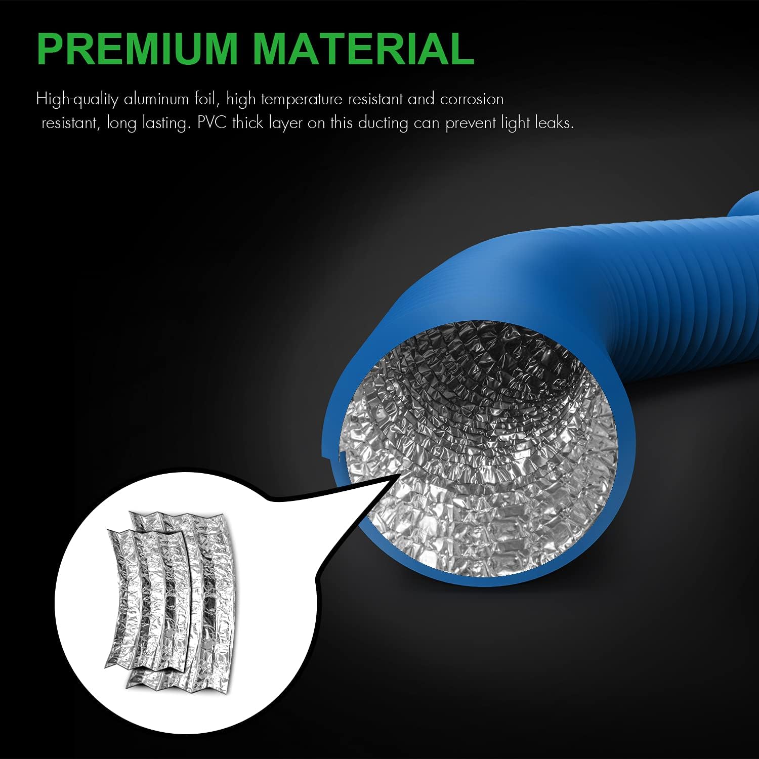 iPower Flexible 4 Inch 8 Feet Aluminum Ducting 4 Layer Protection Dryer Vent Hose for HVAC Heating Cooling Ventilation and Exhaust, 2 Clamps Included, Blue