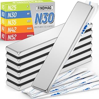 FINDMAG Bar Magnets with Adhesive, Magnetic Strips, Magnet Bar, Metal Magnets for Craft, Waterproof Bar Magnet for Tool, Shop, Workplace, Door (60x10x3mm, 6 Pack) - 8lbs