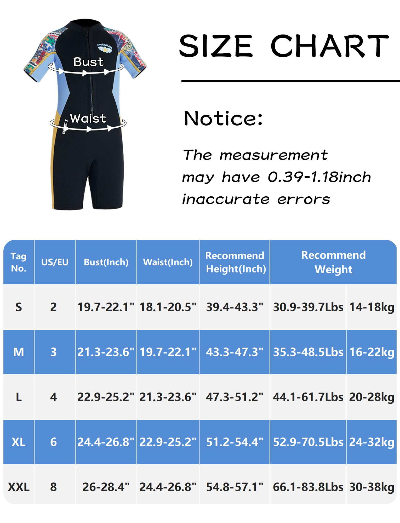 Neoprene 2.5mm Wetsuit for Kids Boys Children Warm Swimsuit Short Sleeve One Piece Shorts Swimwear Front Zipper UV Protection Diving Suit Rash Guard Black S