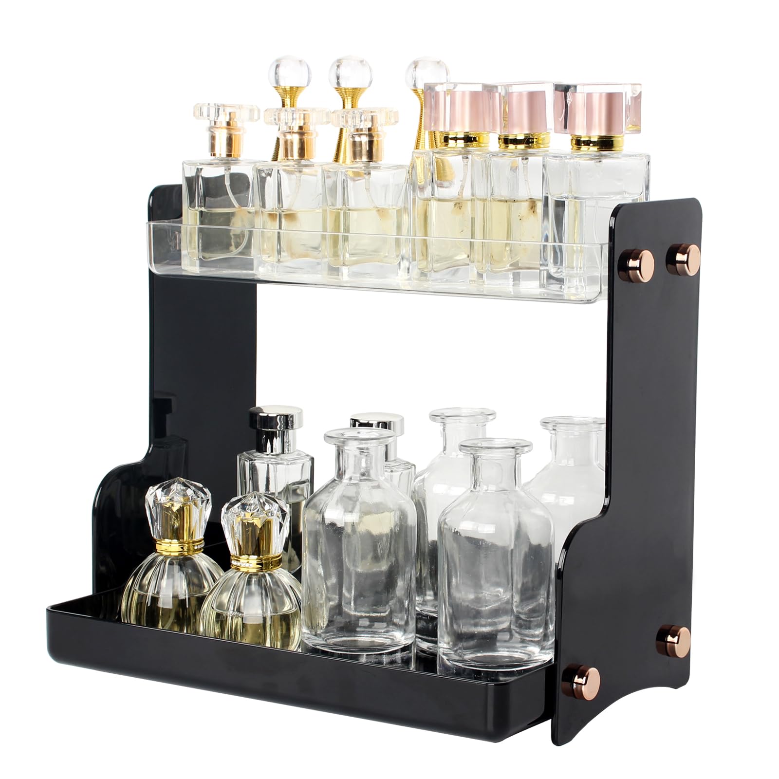 2 Tier Bathroom Countertop Organizer, Countertop Makeup Organizer Perfume Care Products, Clear Makeup Storage Rack, Double Layer Bathroom Trays Holders