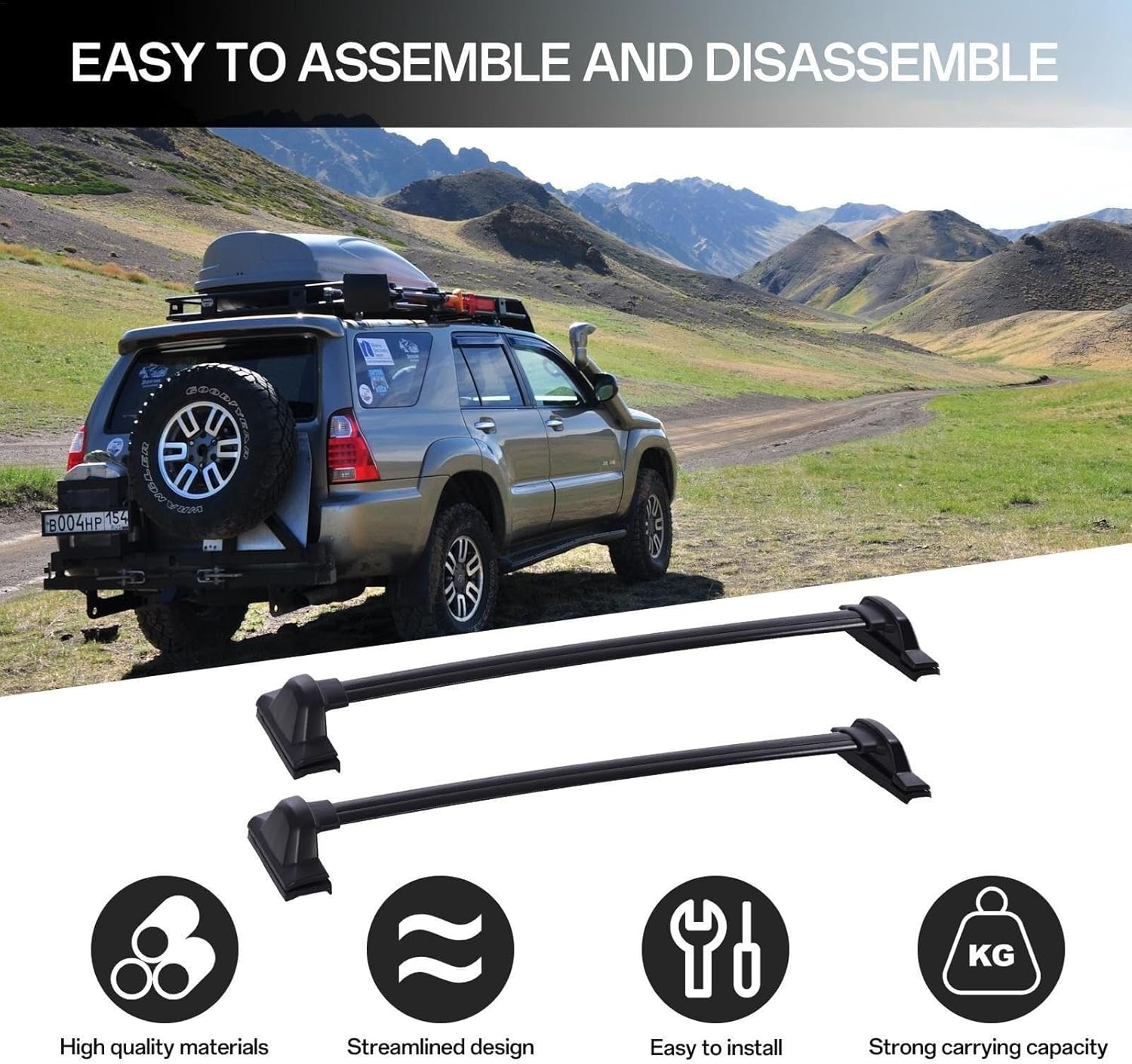 Roof Rack for Car, Roof Rack Cargo Carrier, Aluminum Alloy Car Luggage Rack, Heavy-Duty Roof Rails for Kayak Canoe Surfboard Luggage Fishing Rod Snowboard