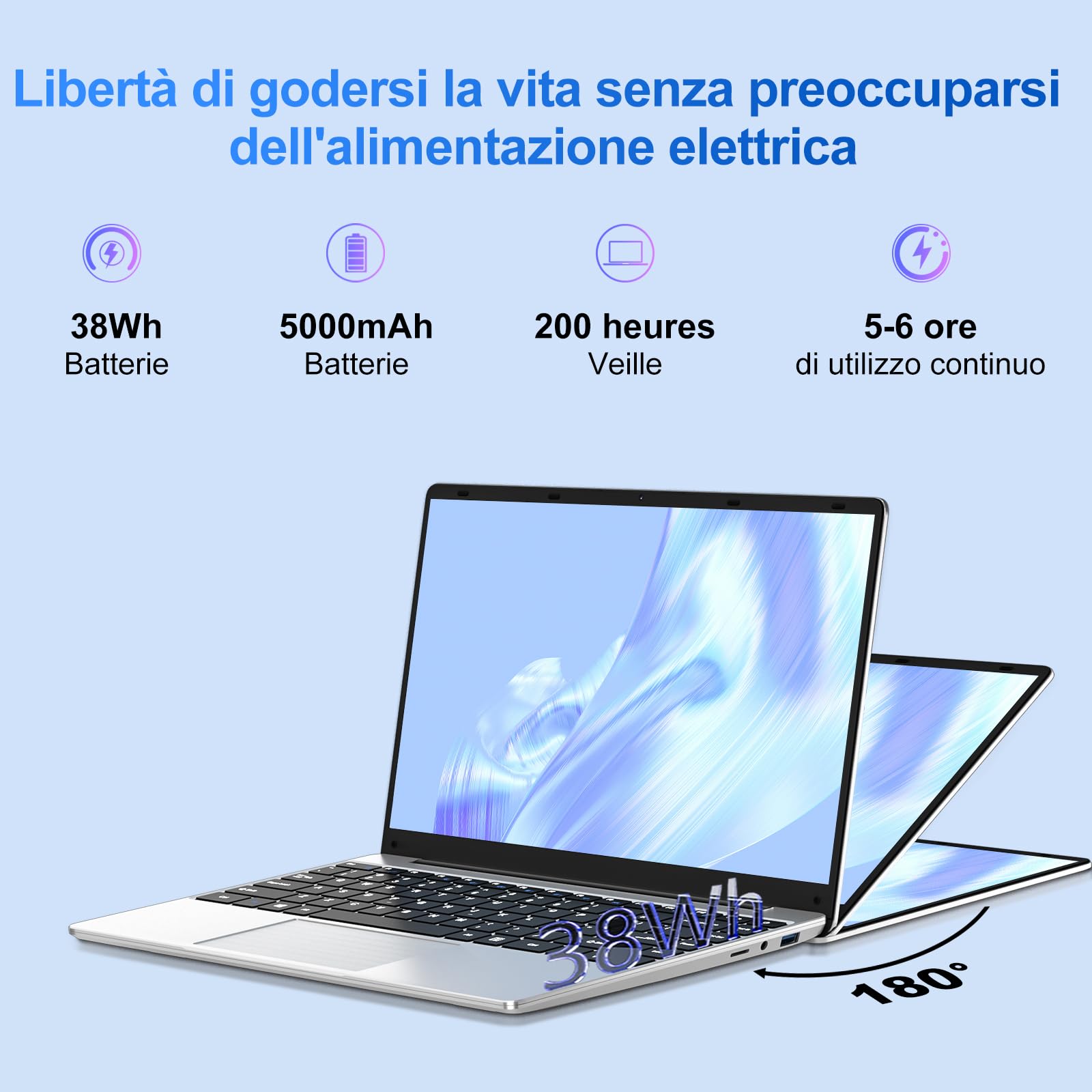 PC Portatile Win11 Computer Portatile Notebook 14 Pollici 6GB 256GB Estensioni SSD 1TB, Laptop Celeron N4020 fino a 2.8GHz, 5000mAh 2.4/5G WiFi 1080FHD BT4.2 USB3.0 Tastiera Italiana Membrana-Argenteo