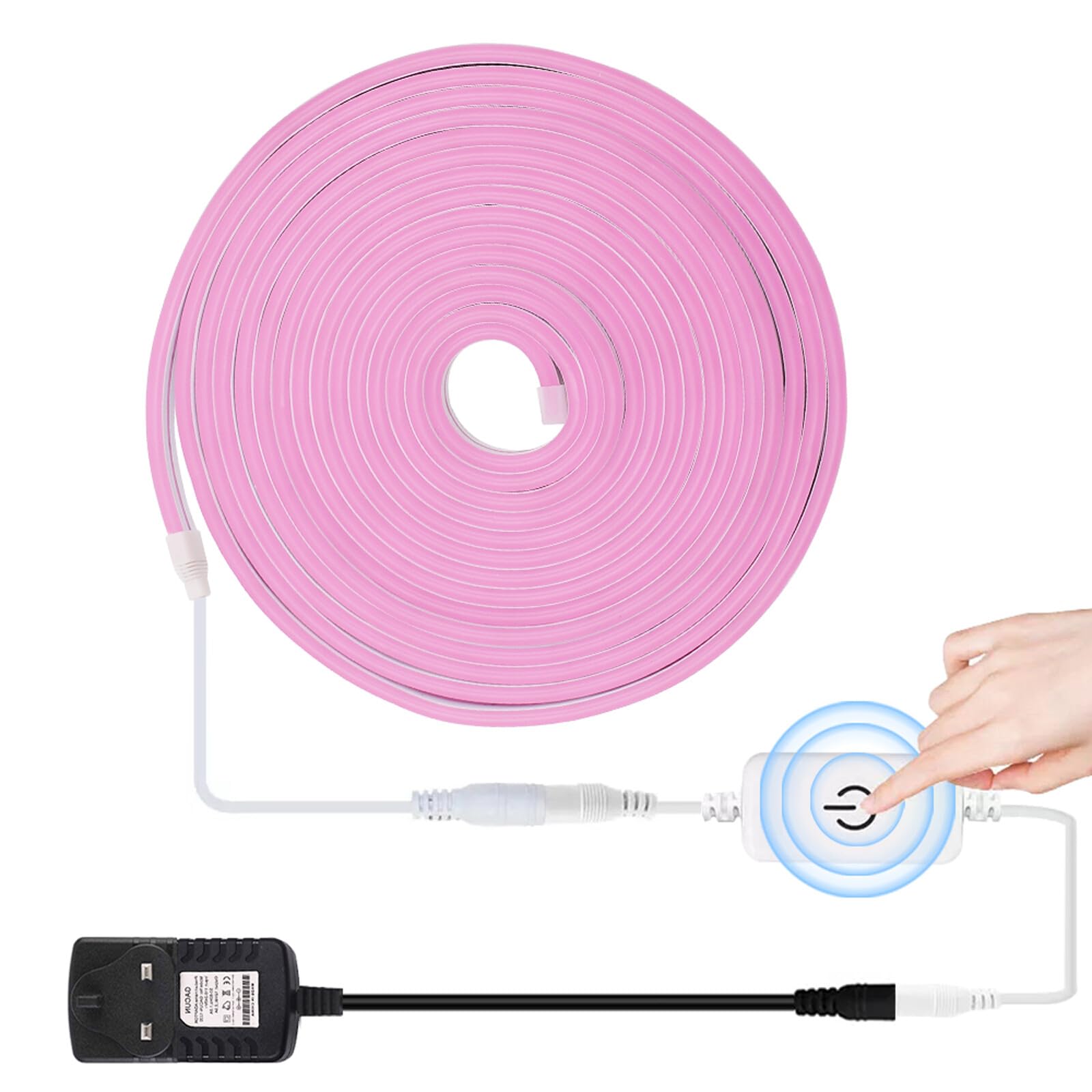 HEGEHE Dimmable LED Neon Light Strip Kit, 5m Pink Neon Rope Light + ITOUCH Dimmer Switch + 12V DC Power Supply, Flexible and Waterproof for Home DIY Commercial Decor โ image 1
