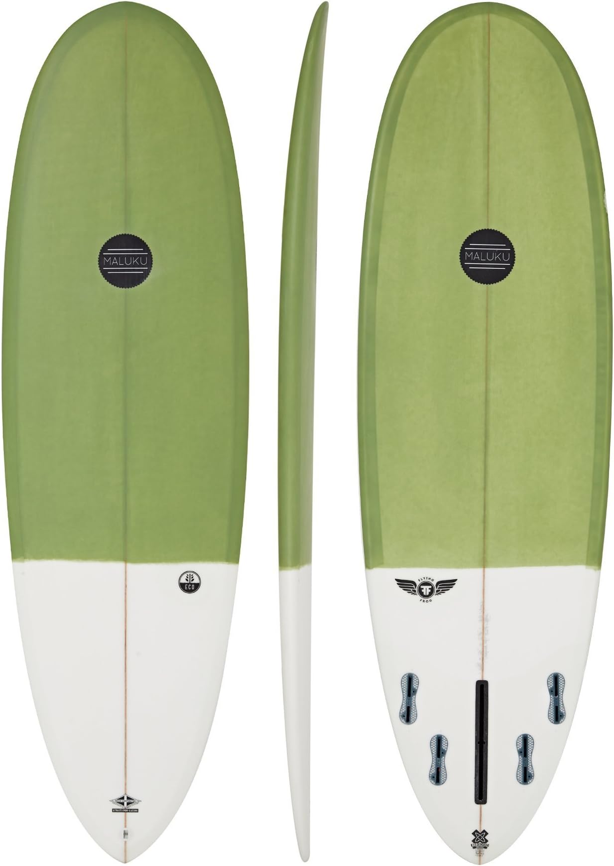 Maluku Flying Frog Eco 5 Fin Surfboard 6ft Green/white