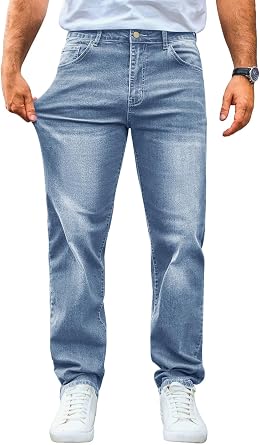 Runcati Jeans Men's Regular Fit Jeans Leisure Stretch Denim Trousers Men Casual Basic Trousers