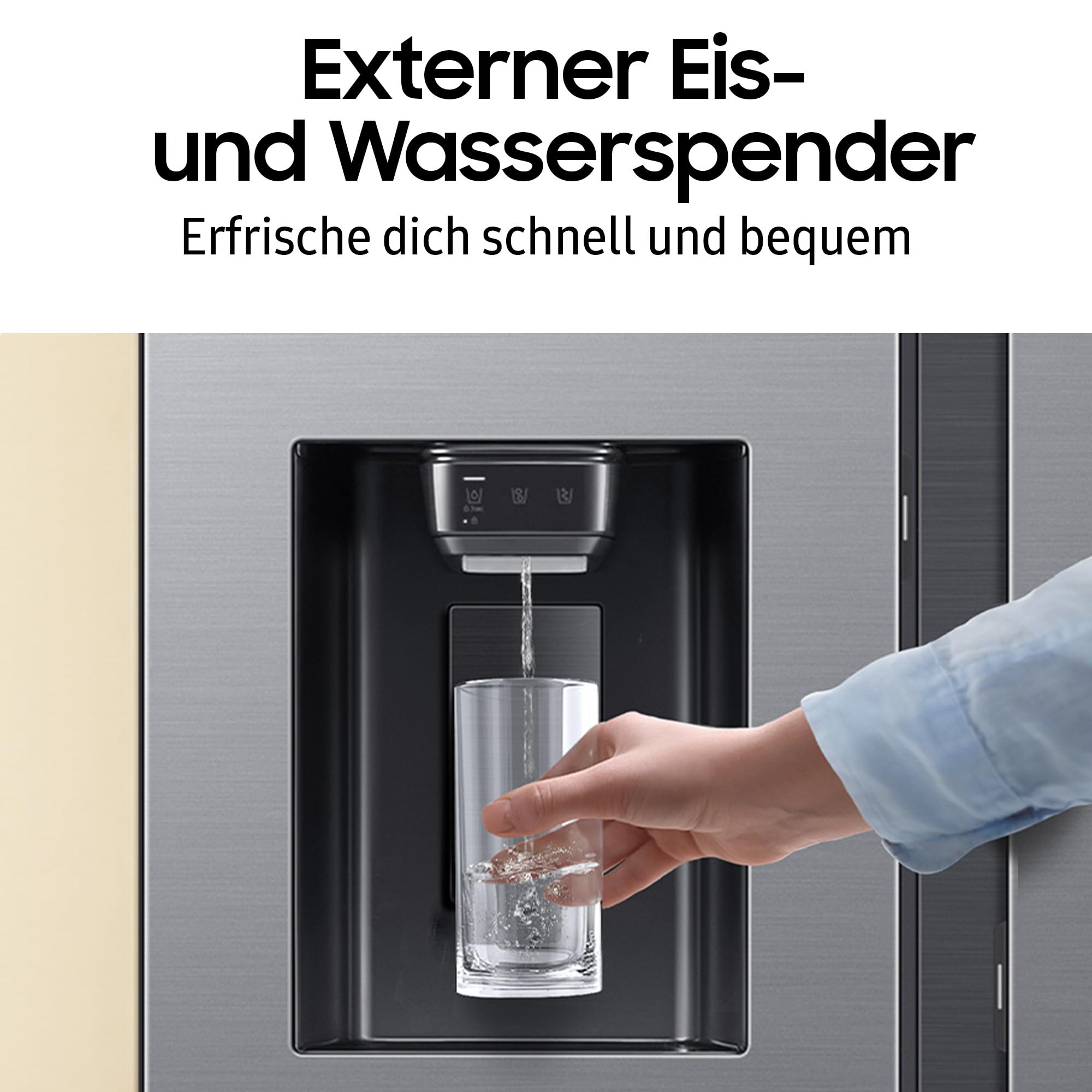 Samsung RS90F65EDTEF Side-by-Side Kühl-Gefrierkombination, AI Kühlschrank mit Gefrierfach, 178 cm, 621 l, Eis-/Wasserspender mit Wassertank, AI Home, Voice Control, Edelstahl Look