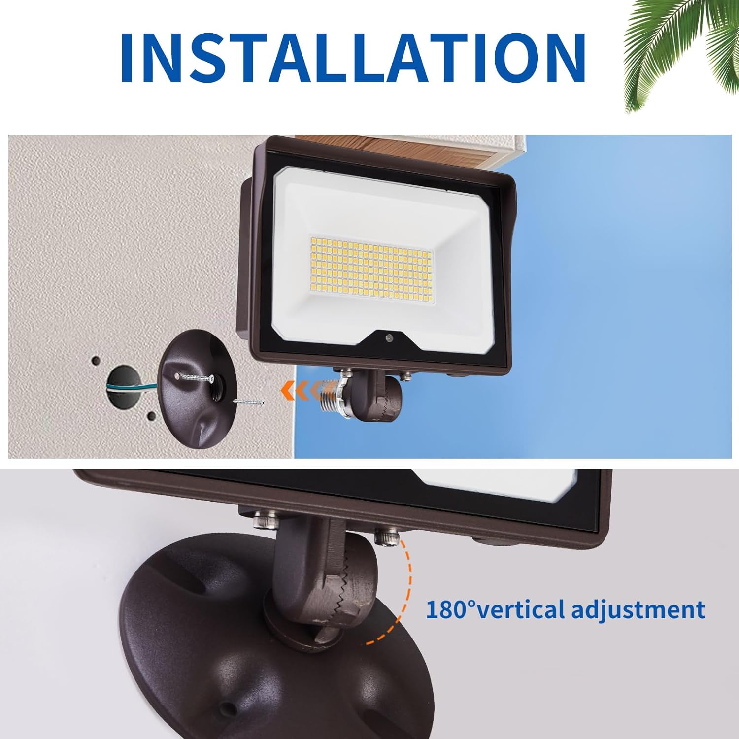 55W LED Flood Light Dusk to Dawn, 7150LM Outdoor Security Lights, 3CCT Selectable 3000K/4000K/5000K, IP65 Waterproof ETL Listed Wall Mount Exterior Lighting for Garage, 2 Pack (Brown)