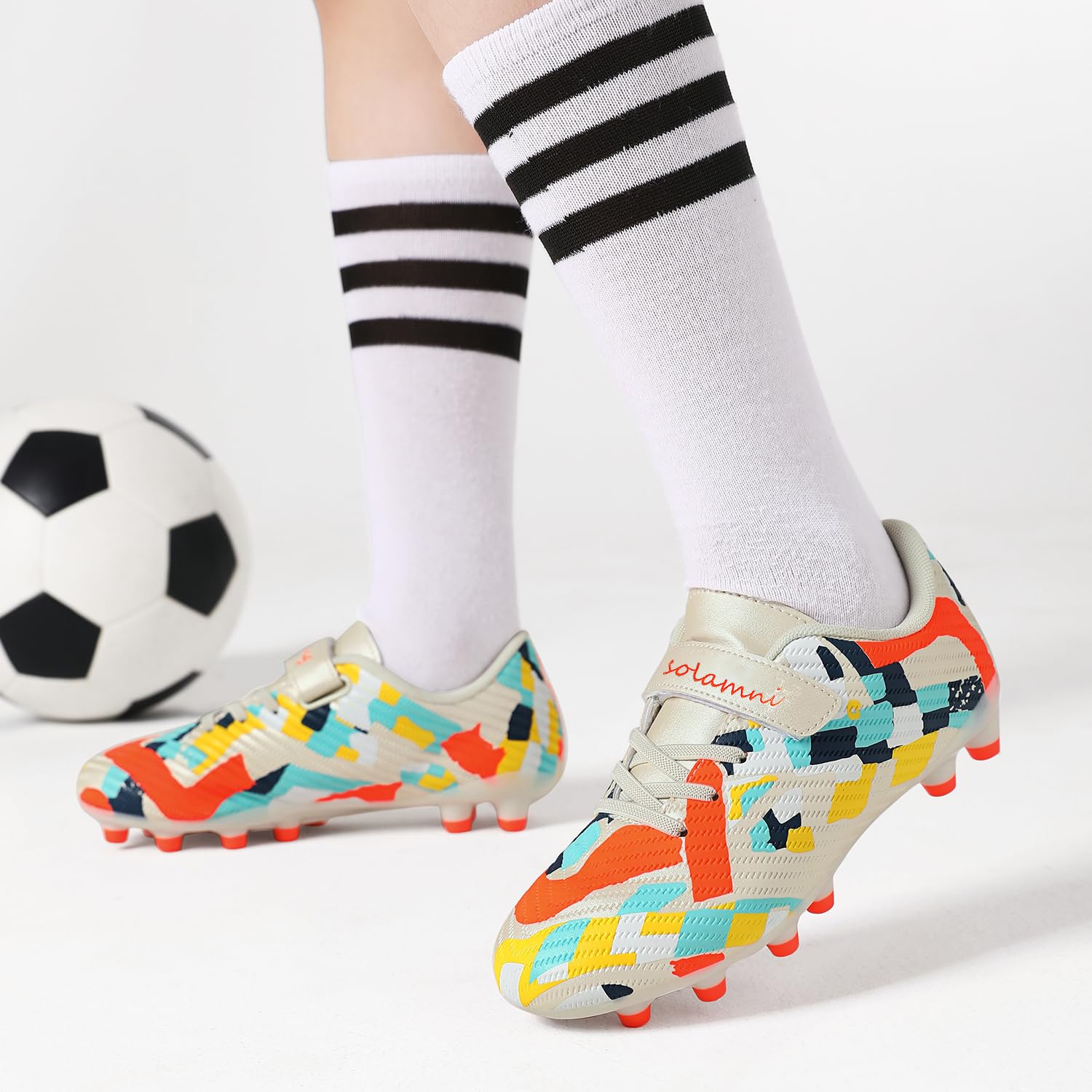Fußballschuhe Kinder für Jungen & Mädchen Kunstrasen Kickschuhe Klettverschluss Multinocken Fussballschuhe Athletics Trainingsschuhe