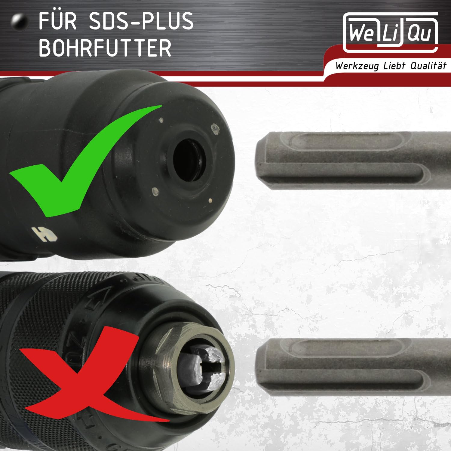 WELIQU TopCut SDS-PLUS X Hammerbohrer Set für Stahlbeton, 7-teilig, Ø 5-12 mm SDS Plus Bohrer Set für Beton, Betonbohrer, Steinbohrer