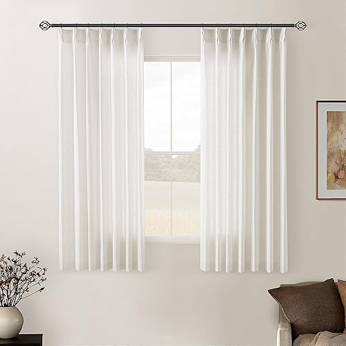Miniatura 57 de Cortinas plisadas de lino neutro de 84 pulgadas de largo, juego de 2 paneles para sala de estar, comedor, con trabilla trasera de pliegues pinzados,