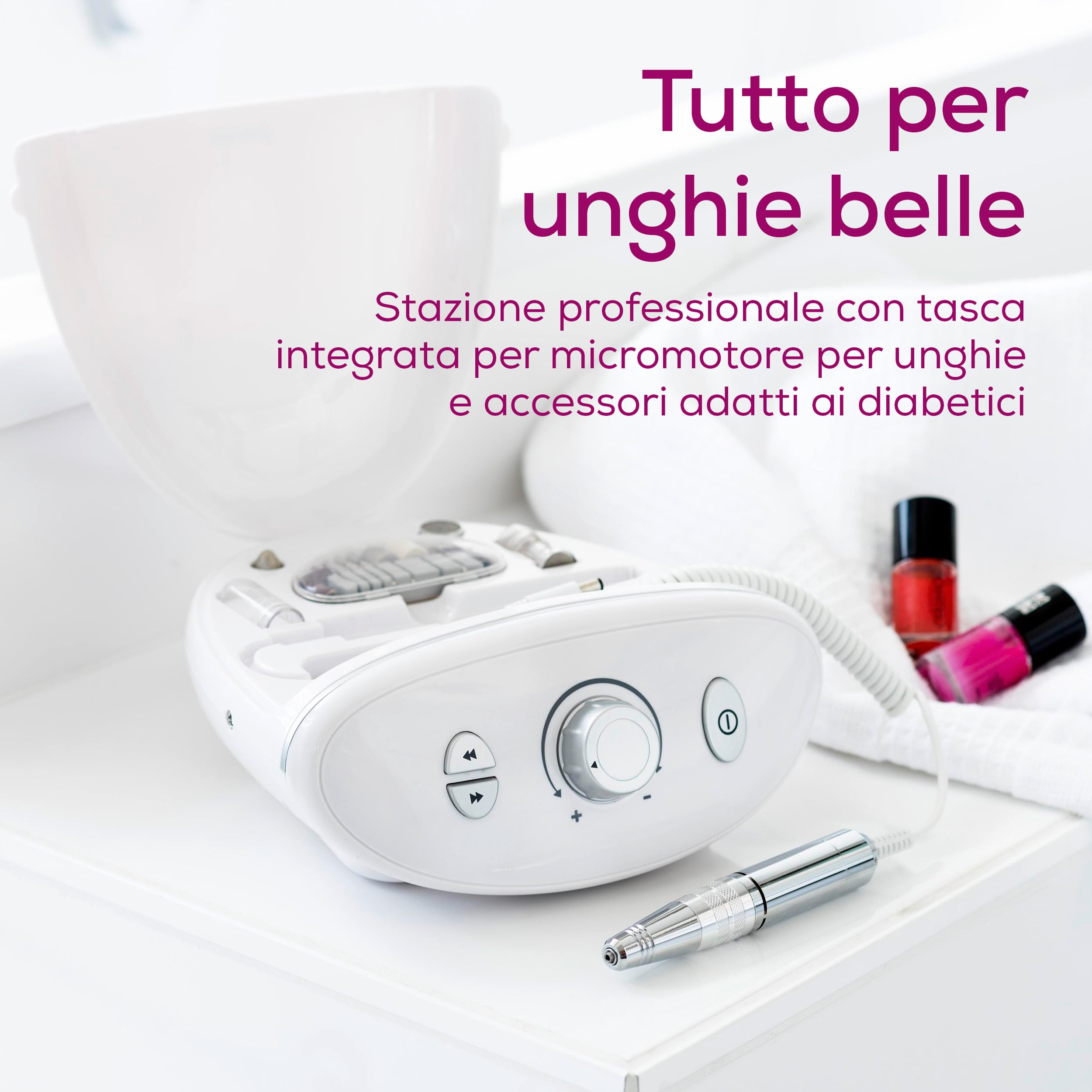 Beurer MP 100 Set Professionale per Manicure e Pedicure, Fresa elettrica con 10 Accessori per la cura delle Unghie di Mani e Piedi, Adatto anche per le Unghie Artificiali come Gel o Semipermanente